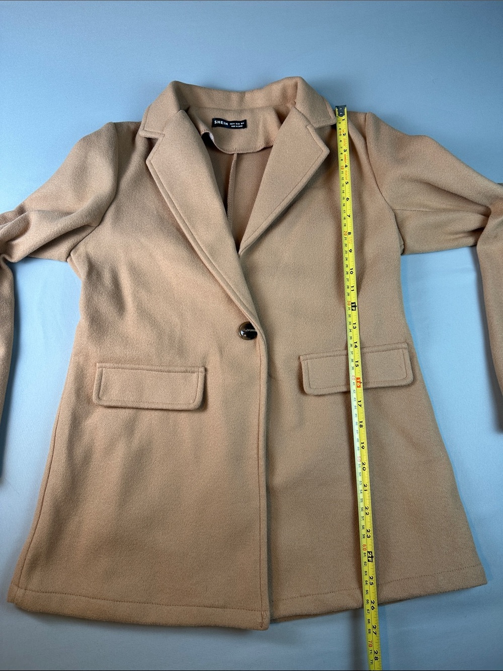 SHEIN Camel Pea Coat Women’s Medium Single-Button Notch Lapel - Picture 7 of 7